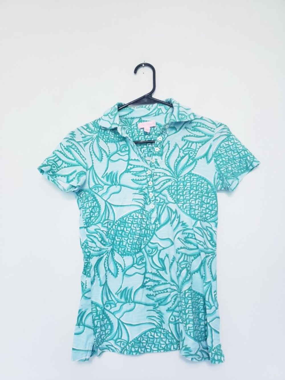 Lilly Pulitzer Women S Toucan Tango Polo Shirt Blue Preppy 100% Cotton Resort